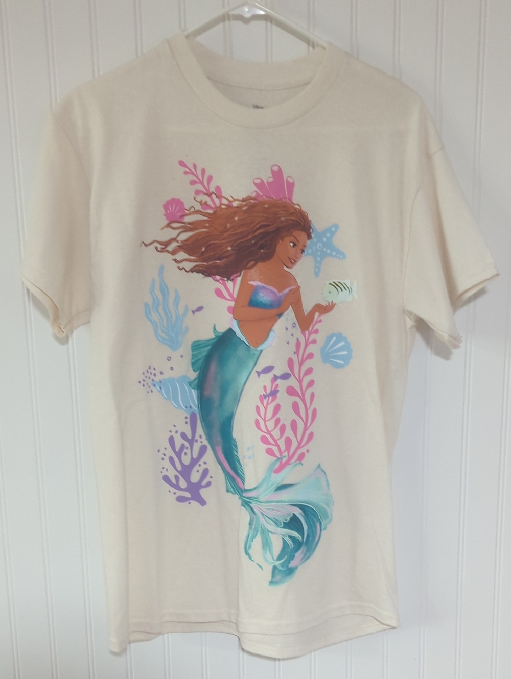 Disney Cream Mermaid Tee with Teal, Purple & Pink Artwork